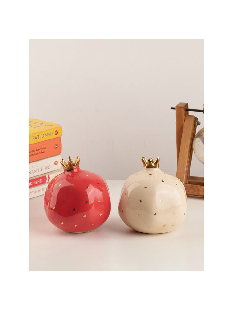 Glimpse Homes Red & White Ceramic Pomegranate Showpieces (Set Of 2)-image-12