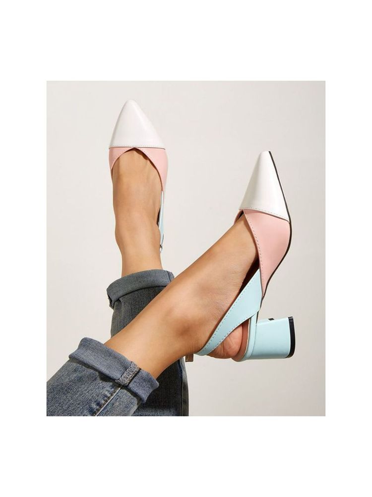 Shoetopia Women Beige & White Colourblocked Block Pumps