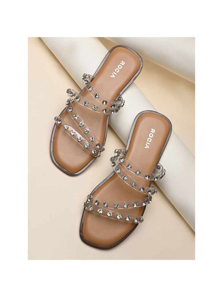 ROCIA Transparent Women Diamante Studded Vinyl Flats-image-16