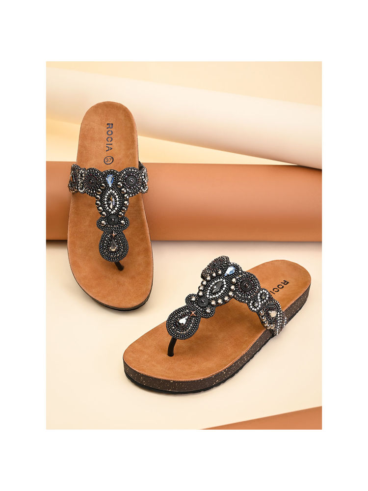 ROCIA Black Women Embroidered Flats-image-14