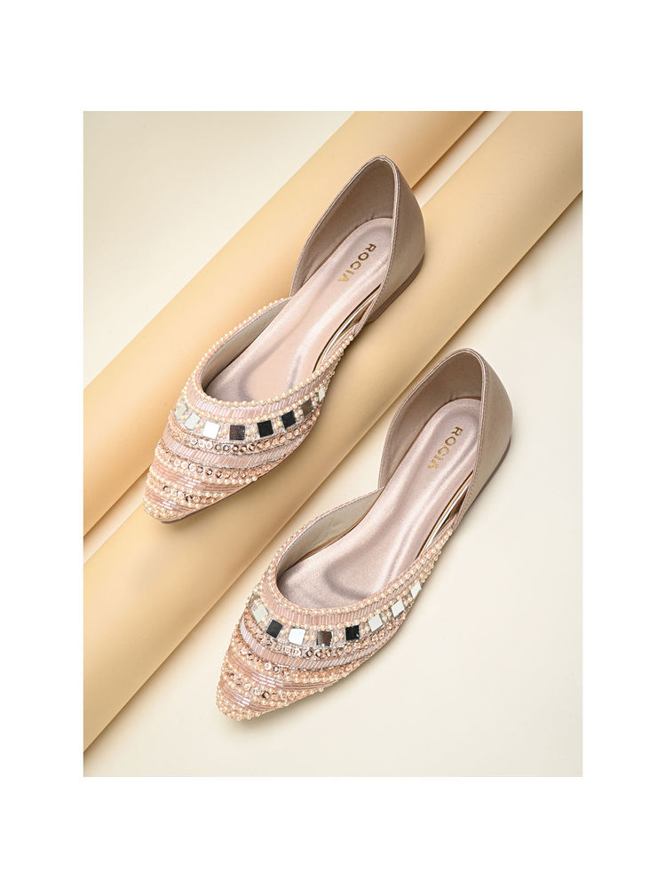 ROCIA Rose Gold Women Embroidered Jutties-image-44