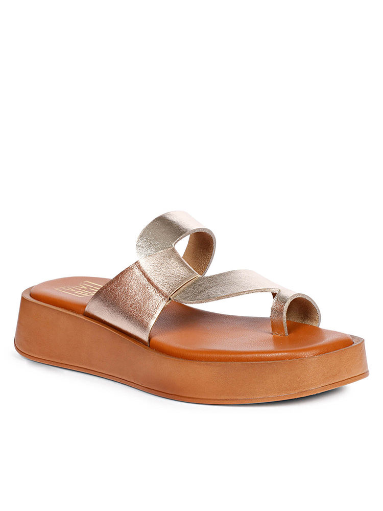 Viviblu Women Champagne Gold Leather Platform Sandals-picture-10
