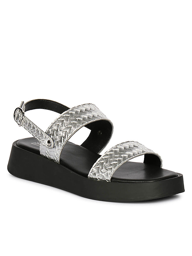 Viviblu Silver Embossed Pu Leather Platform Sandals-image-42