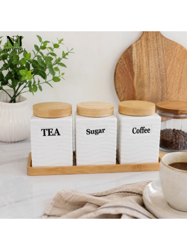 NFI Essentials White Sugar Coffee Tea Canisters with Bamboo Lids (Pack Of 3) (M)-image-29