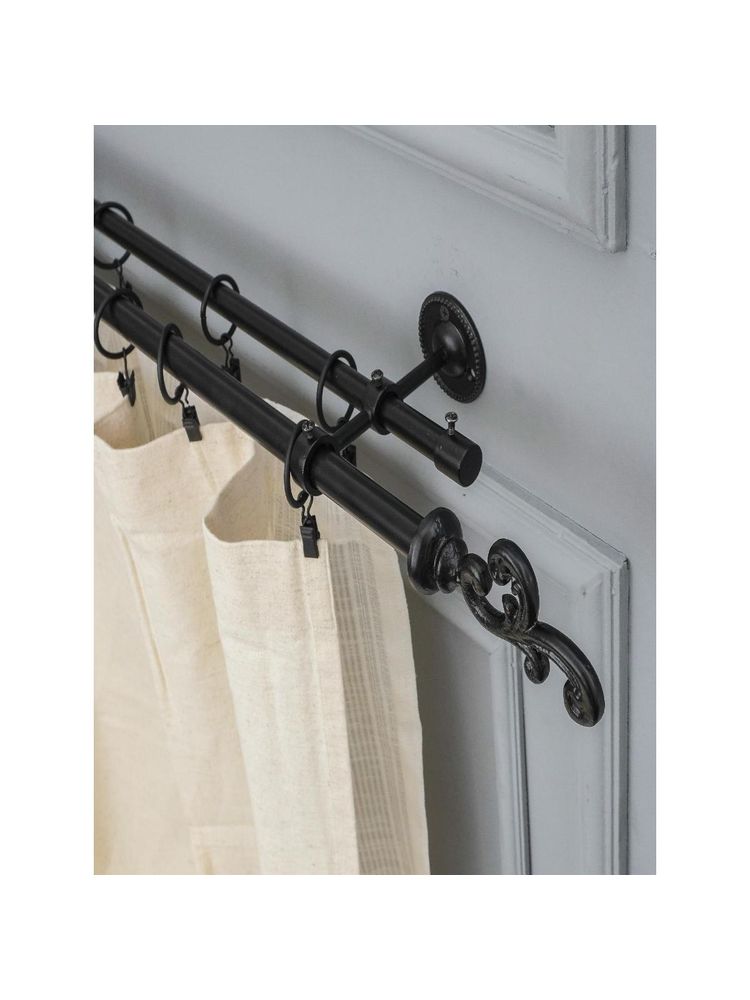 The Decor Mart 84"-144" Regal Metal Finial Extendable Double Curtain Rod Black 19Mm (Hardware Included)-image-29