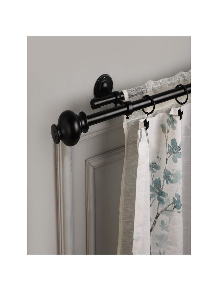 The Decor Mart 48"-88" Black Typho Finial Extendable Double Curtain Rod Black 19Mm (Hardware Included)