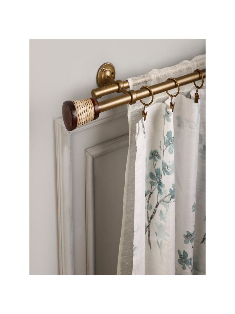 The Decor Mart 48"-88" Wicker Wooden Wrap Finial Extendable Double Curtain Rod Gold 19Mm (Hardware Inc.)-image-49
