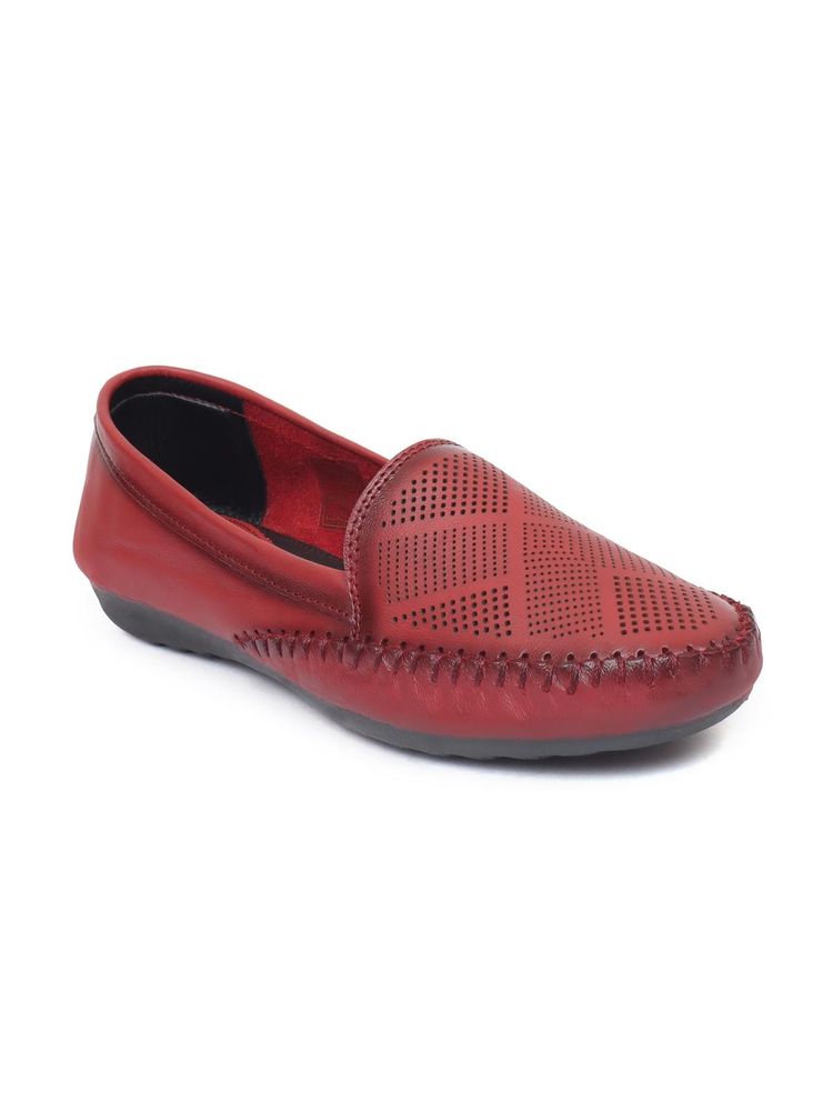 Zoom Shoes Womens Red Genuine Leather Loafers-image-5