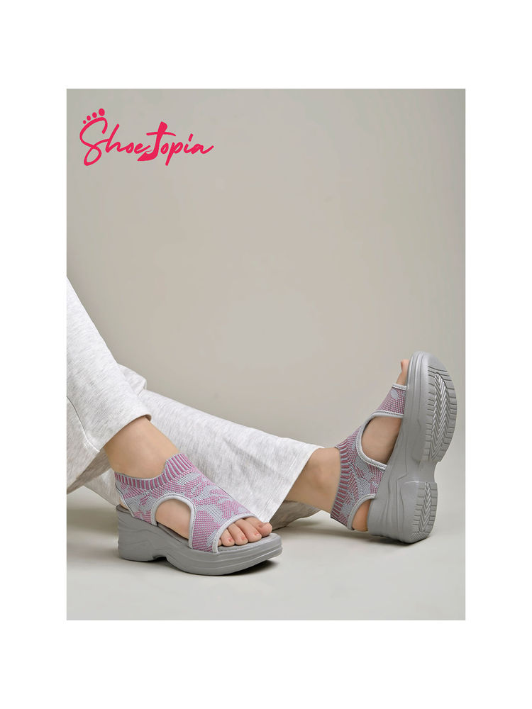 Shoetopia Lightweight Comfortable Daily Wear & Trendy Flatforms Grey Sandals for Women