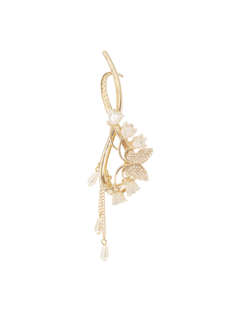Matra Banana Clip Embellished Butterfly Pearl Tassel Hair Claw Clutcher Twist Flower Gold Accessory-picture-37