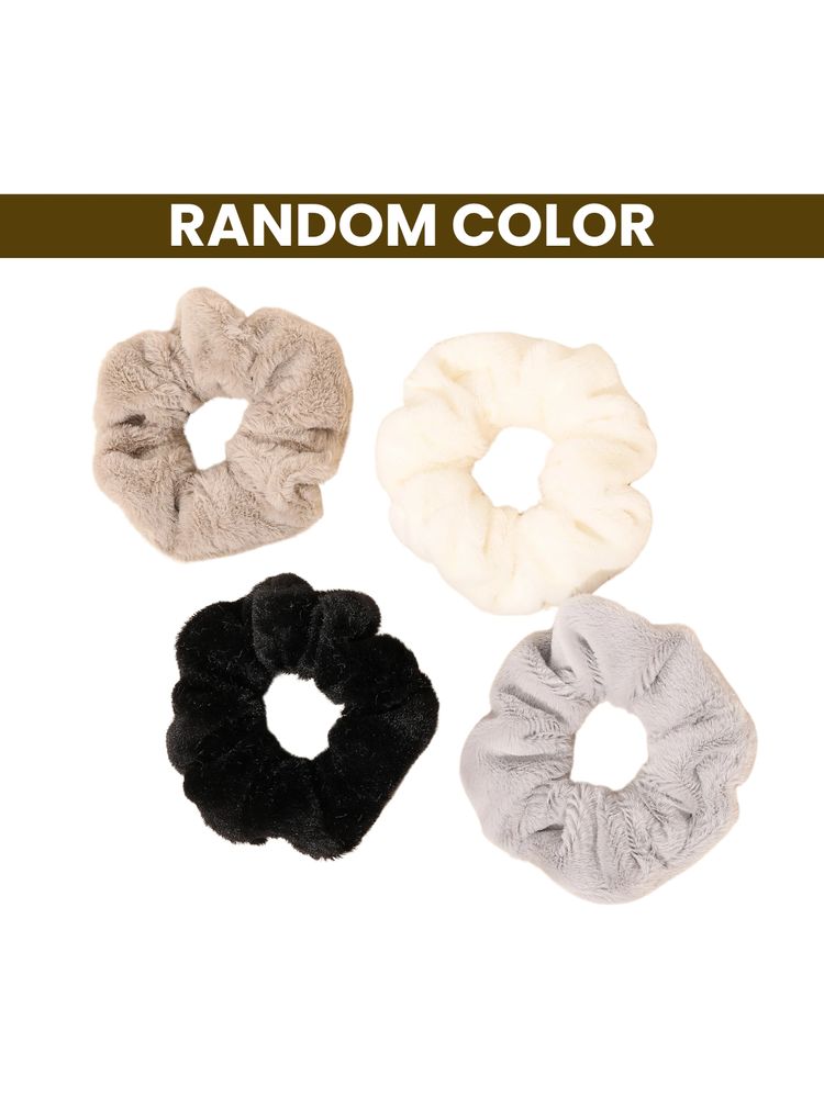 Matra Faux Fur Scrunchies Fluffy Fuzzy Hair Tie Ponytail Rubber Bands Random Color - Pack of 4-picture-18