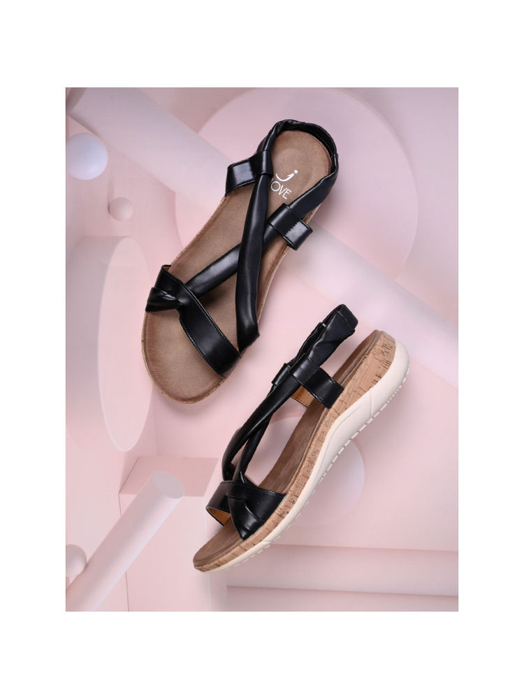 Jove Women Black Solid Backstrap Sandals-picture-21