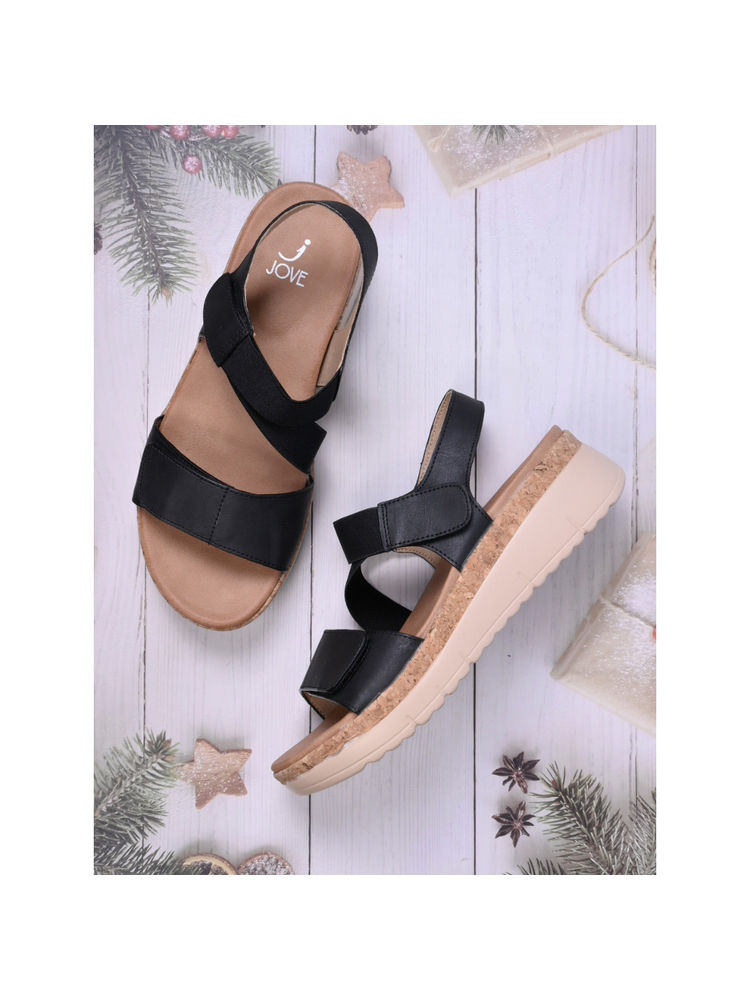 Jove Women Black Solid Platform Sandals-picture-17