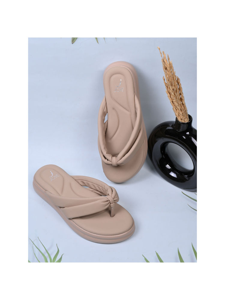 Jove Women Beige Solid T-Strap Sandals-picture-11