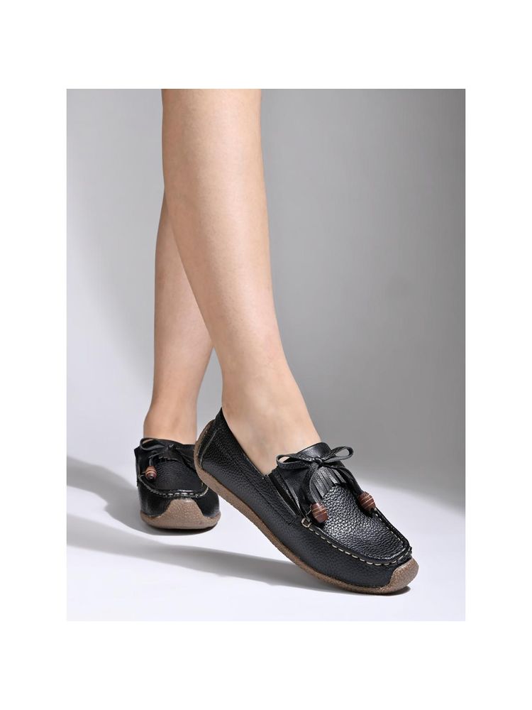 Shoetopia Upper Tassel Detailing Black Loafers for Women