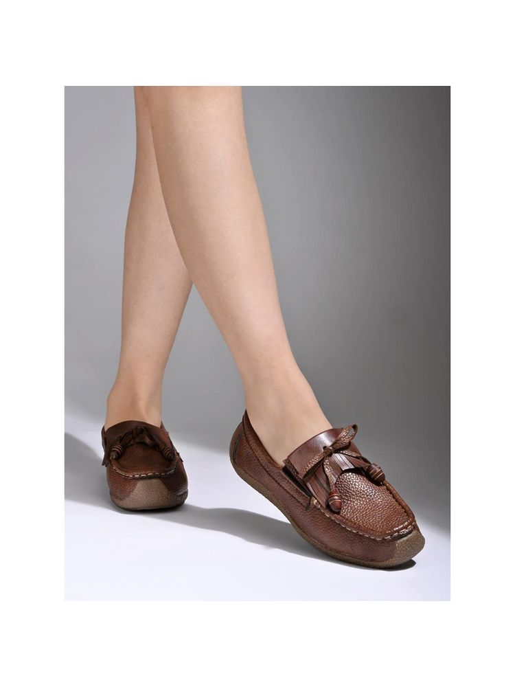 Shoetopia Upper Tassel Detailing Brown Loafers for Women-picture-22