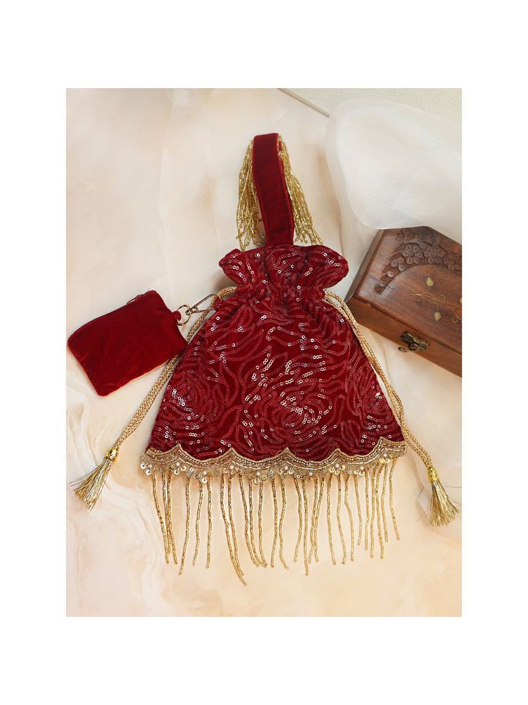 Soho Boho Studio Rose Amor Red Potli Bag-image-30
