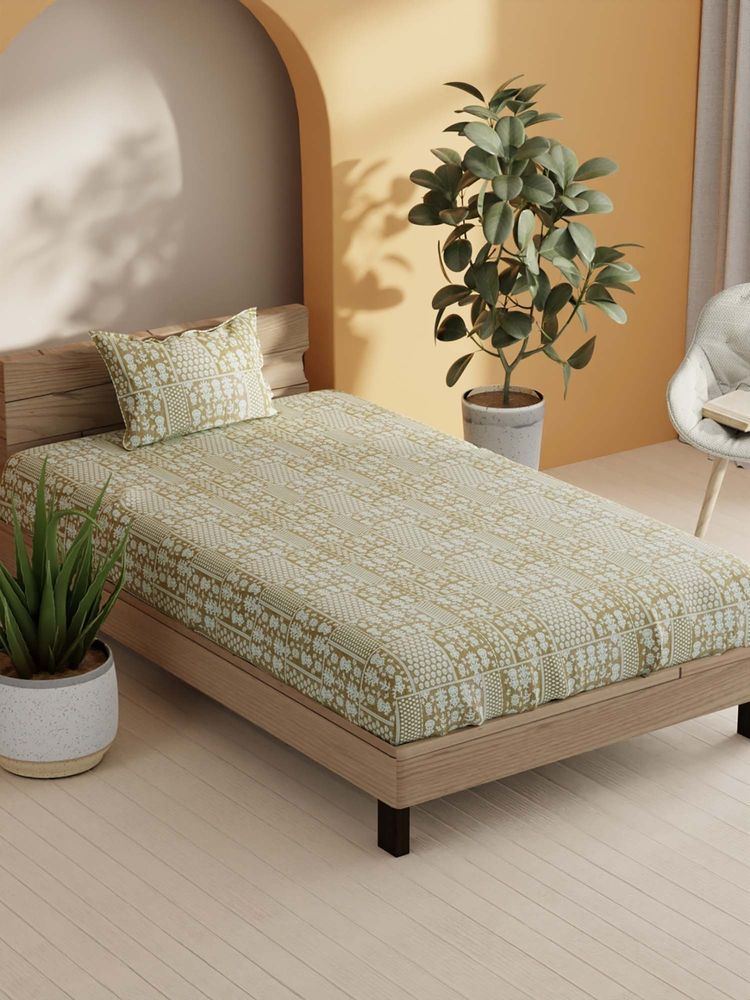 BIANCA Cotton Single Bedsheet With 1 Pillow Cover Multi-Color-image-0