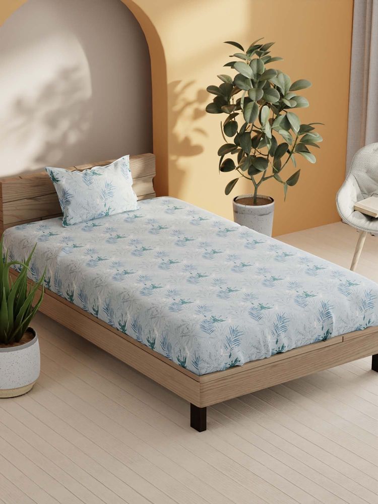 BIANCA Cotton Single Bedsheet With 1 Pillow Cover Blue