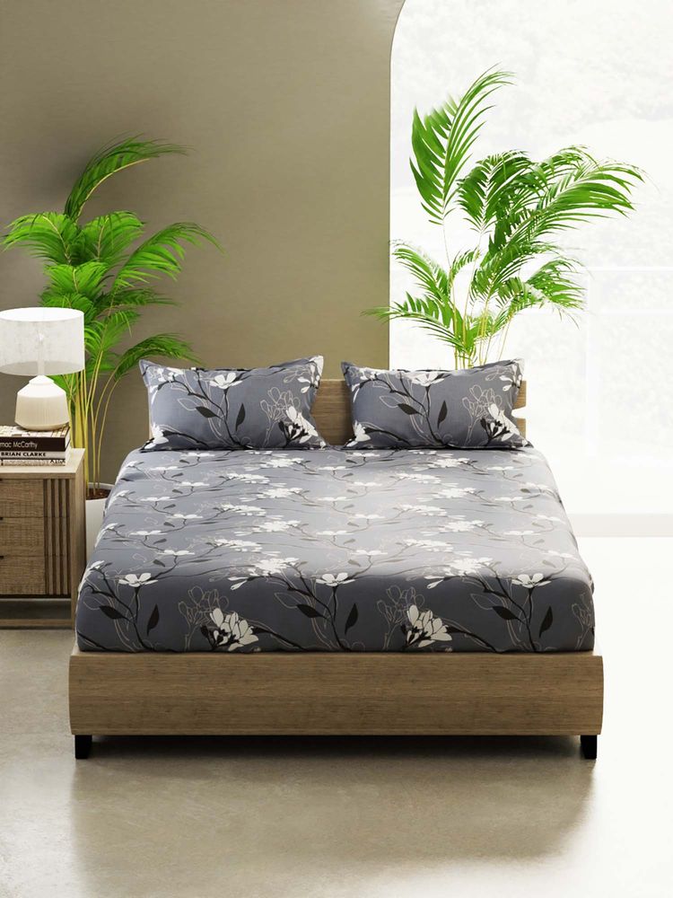 BIANCA Cotton Double Bedsheet With 2 Pillow Covers Grey-image-2