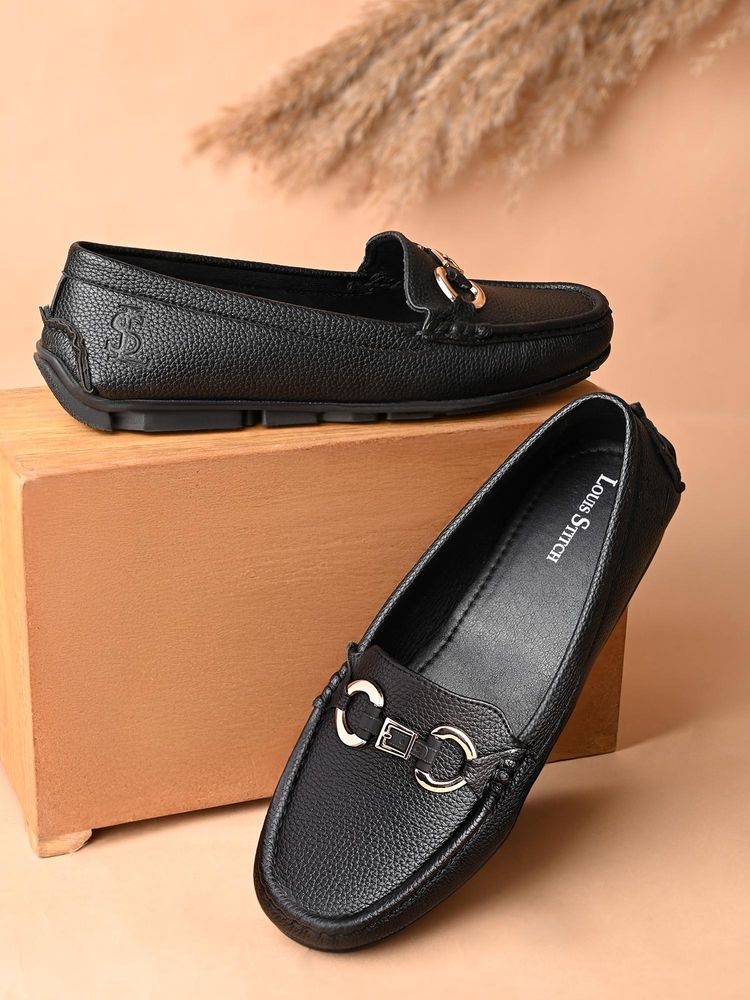 Louis Stitch Women Black Premium Solid Slip On Casual Loafers-picture-39