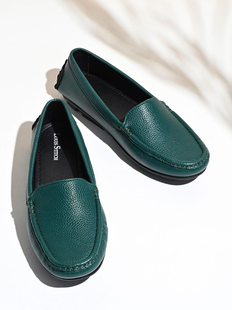 Louis Stitch Women Green Premium Solid Slip On Casual Loafers-picture-13
