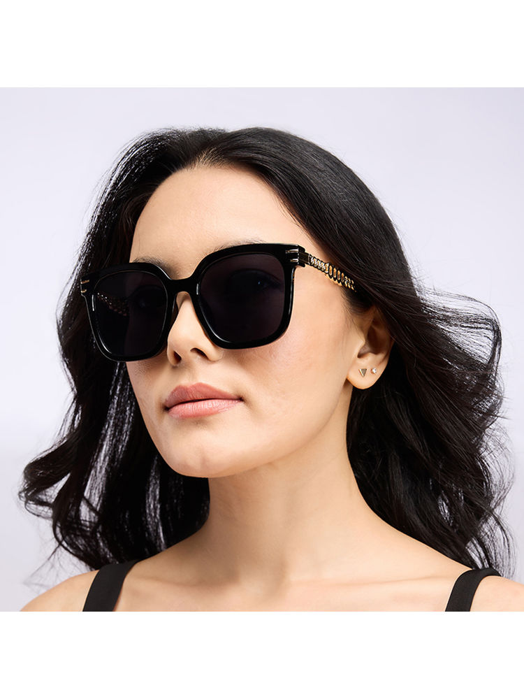 Twenty Dresses by Nykaa Fashion Black Square Chain Link Design Oversized Sunglasses-picture-10