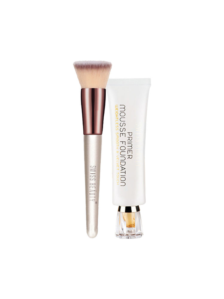 Swiss Beauty Primer Mousse Foundation And Foundation Brush - Combo