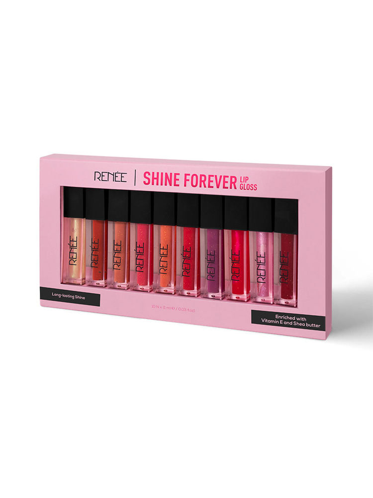 RENEE Shine Forever Lip Gloss Combo, Non Sticky, Moisturizing Effect, Gift for her - Pack of 10