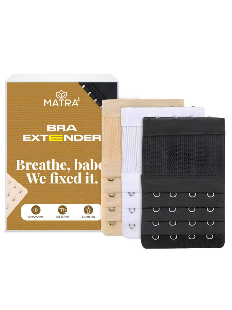 Matra Bra Extender Stretchable Elastic Extension Adjustable Strap 4 Hook (Beige, Black & White)-picture-12