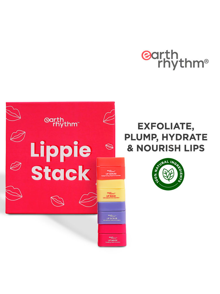 Earth Rhythm Lippie Stack Box Of 4, Lip Scrub, Lip Serum, Lip Balm and Lip Mask