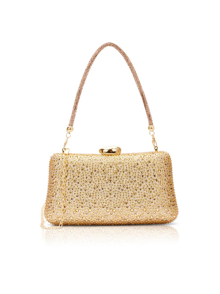 Lavie Signature Peace Womens Square Frame Clutch With Detachable Strap - Gold (S)-image-19
