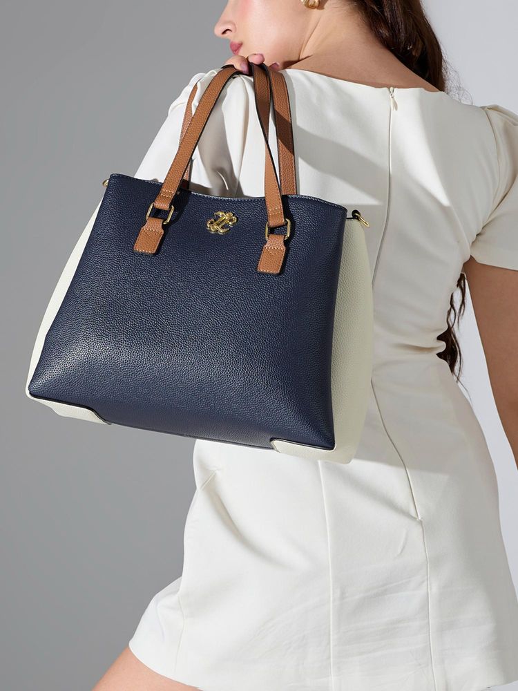 Lavie Signature Signature Missoula 3C Satchel Bag With Detachable Strap - Navy Blue (L)