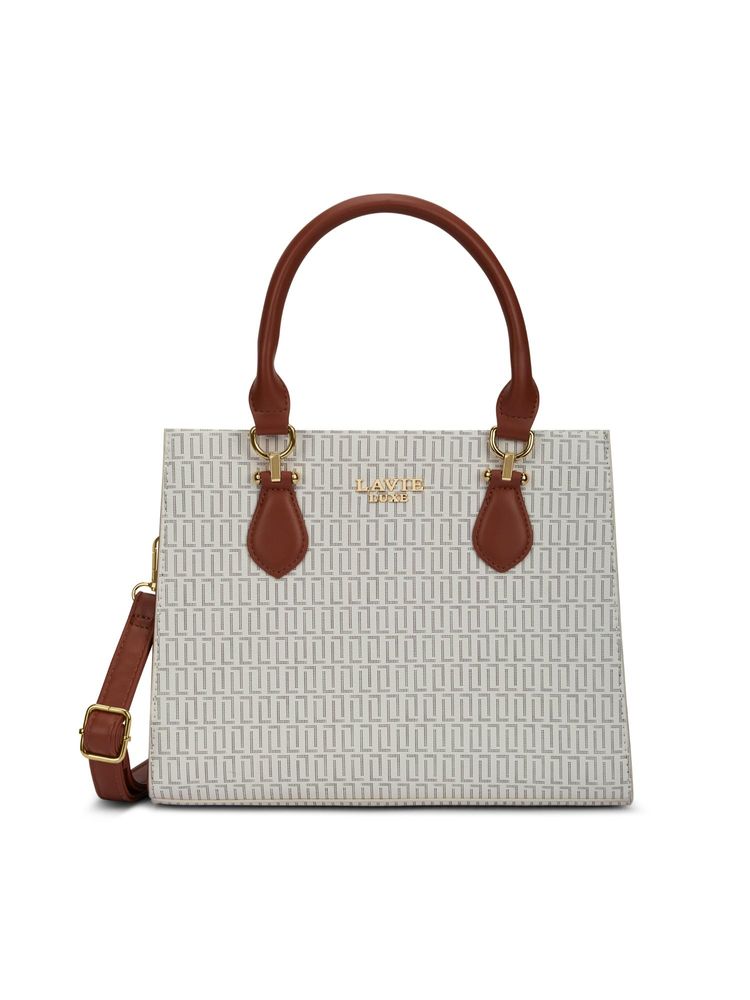 Lavie Luxe Women Monogram Wella 3-Compartment Satchel Bag With Detachable Strap - Off White (M)-picture-26
