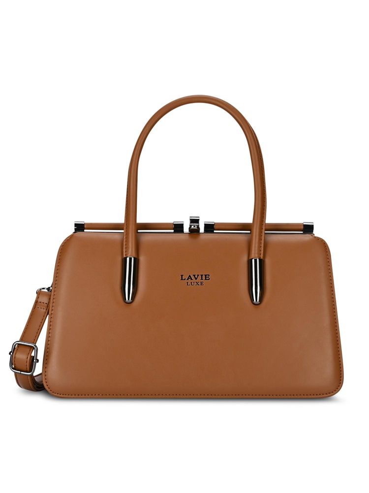 Lavie Luxe Women Book Dual Handle Frame Satchel Bag With Detachable Strap - Tan (M)-picture-12