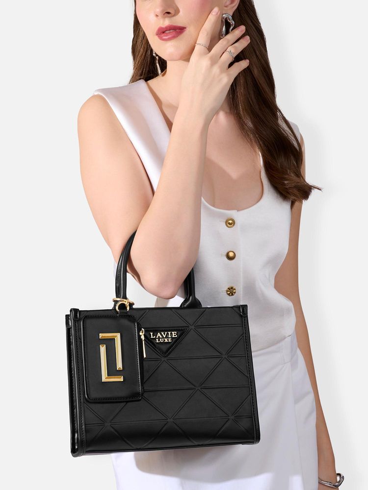 Lavie Luxe Women Mona26 Box Satchel Bag With Detachable Strap - Black-picture-24