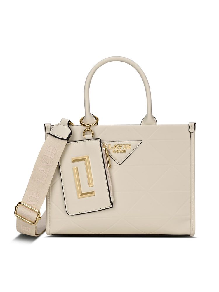Lavie Luxe Women Mona26 Box Satchel Bag With Detachable Strap - Off White-picture-36