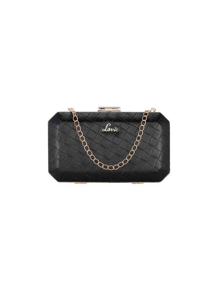 Lavie Weave Octagon Womens Clutch With Detachable Strap - Black (S)-image-4