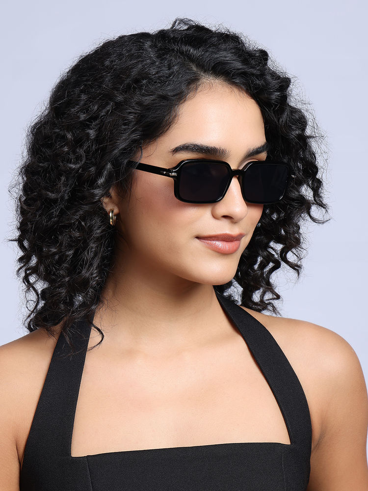 Twenty Dresses by Nykaa Fashion Black Slim Rectangular Frame Full Rim Sunglasses-picture-14