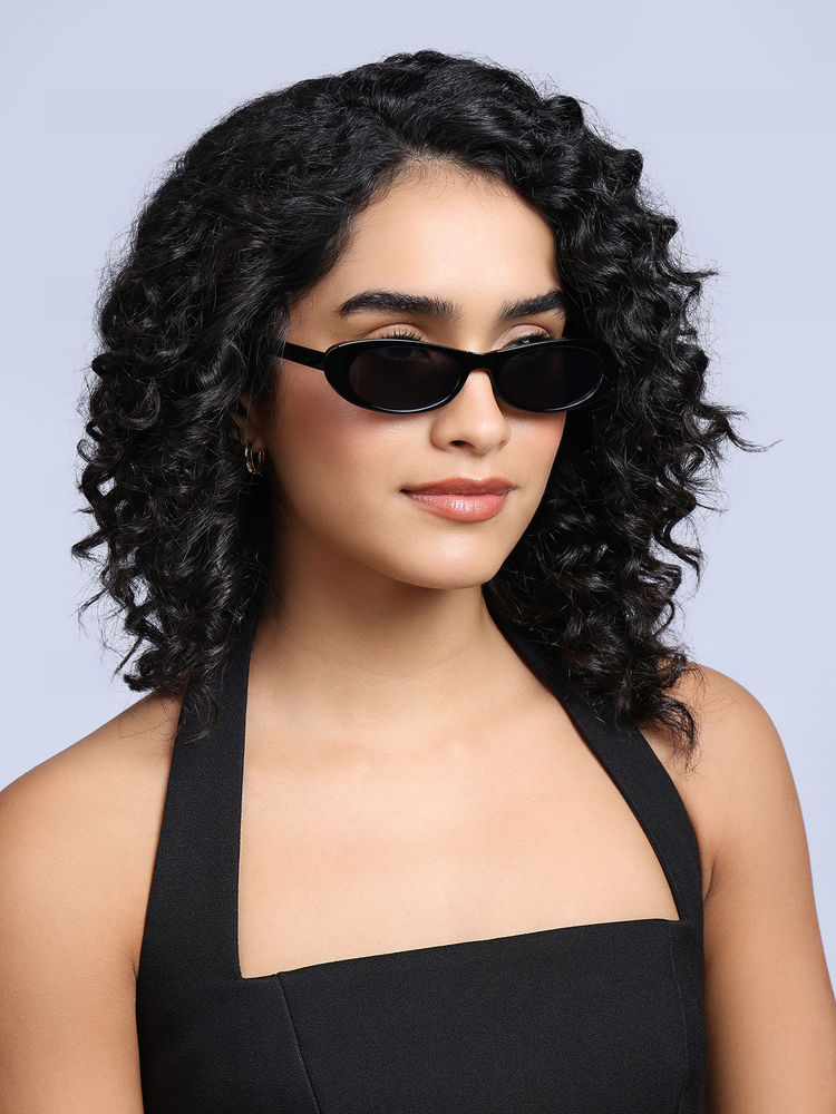 Twenty Dresses by Nykaa Fashion Black Chic Thick Rim Oval Sunglasses-picture-12