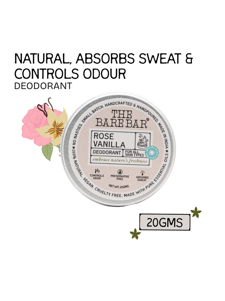 The Bare Bar Rose Vanilla Deodorant - Floral sweet deodorant for sweat control, skin-friendly-image-41