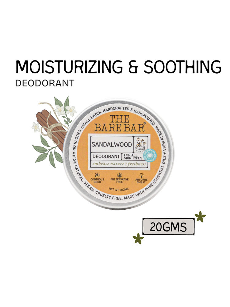 The Bare Bar Sandalwood Deodorant - Woody floral solid deodorant for freshness, skin-safe-image-1