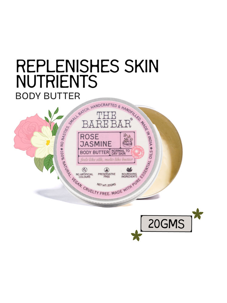The Bare Bar Rose Jasmine Body Butter - Floral butter blend for soft, hydrated skin