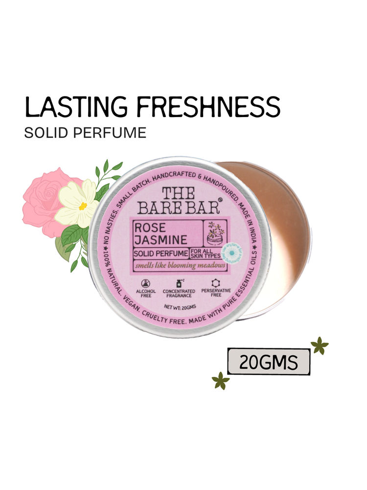 The Bare Bar Rose Jasmine Solid Perfume - Dual floral solid perfume, skin-friendly scent-image-26