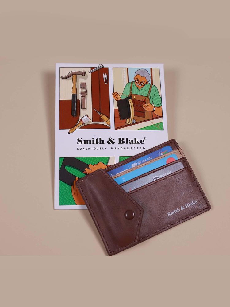 Smith & Blake Unisex Pu Solid Light Brown Card Case-picture-12