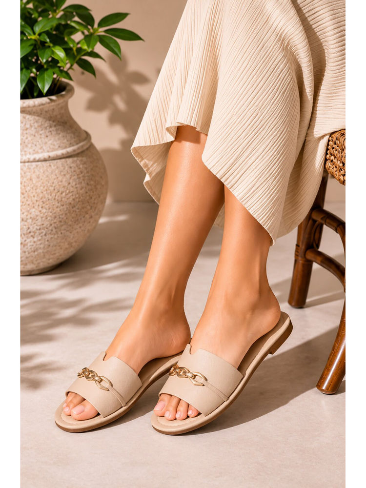 Sandal Stories Women Beige Chain Comfort Flats-picture-27