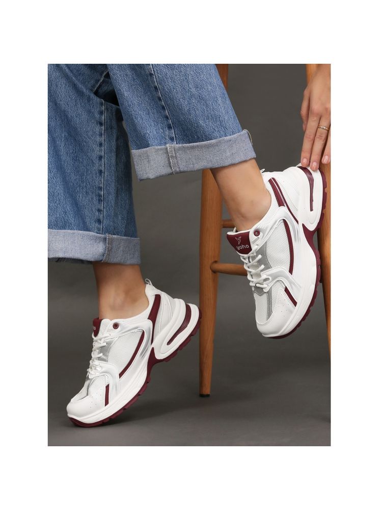 Yoho Burgundy Cushioned Insole Anti-Skid Chonks Sneakers for Women-picture-12