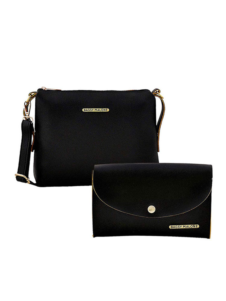 Bagsy Malone Beautiful Black Sling And Clutch Combo Set Of 2-image-19