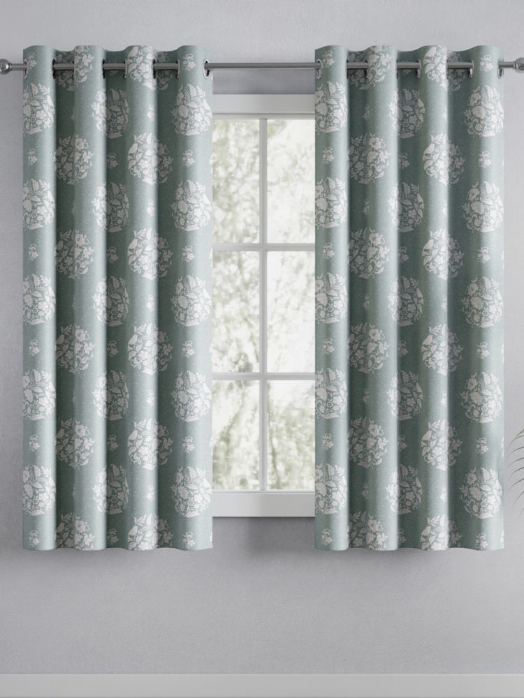 Haus & Kinder Cotton Printed Whispering Songbird Green Window Curtains (Pack Of 2)-image-34