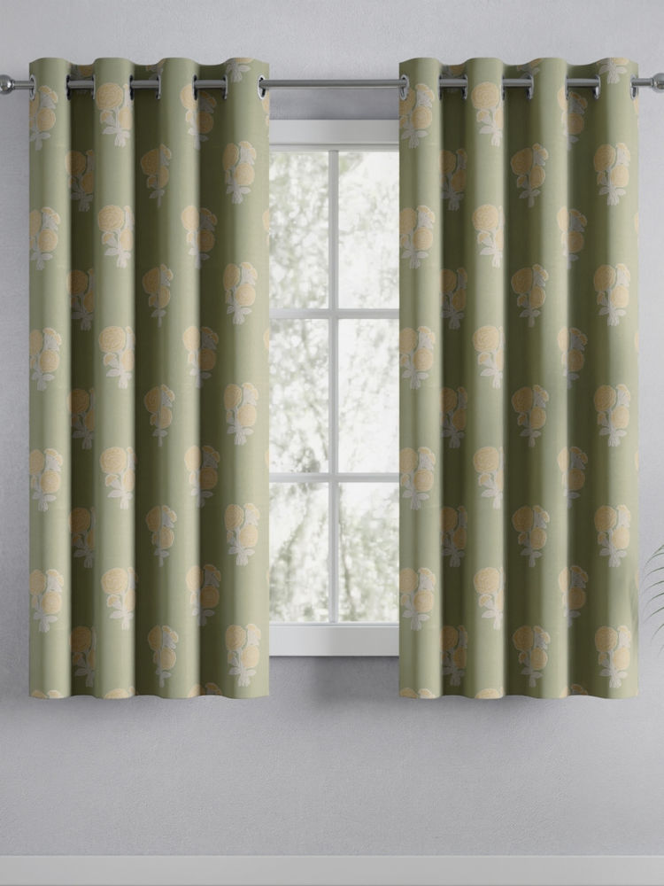 Haus & Kinder Cotton Printed Soleil Botanique Sage Green Window Curtains (Pack Of 2)-image-26